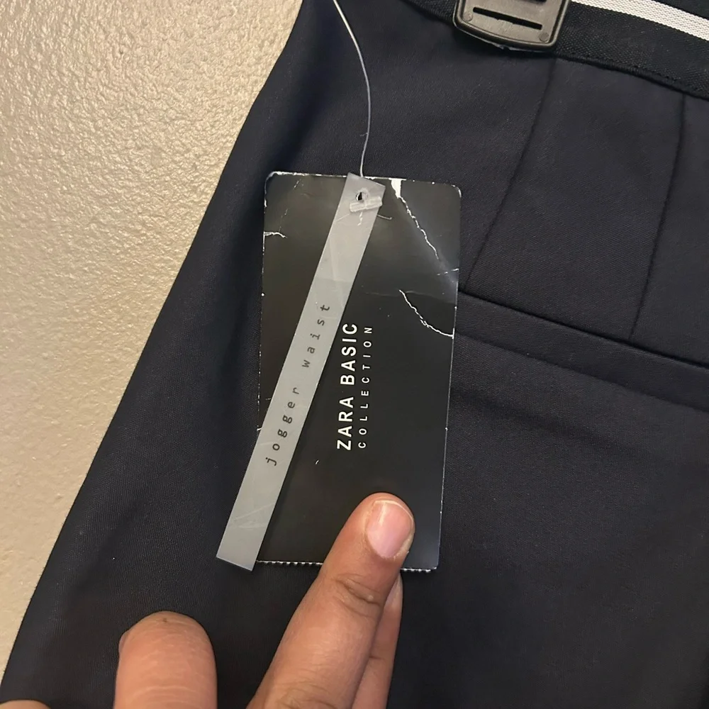 Zara pants - navy straight leg ankle length elastic back NWT - Picture 6 of 11